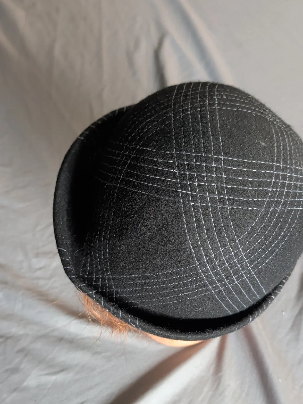 Black Wool Bowler Hat with Contrasting Stitch Detail - Picture 4 of 6